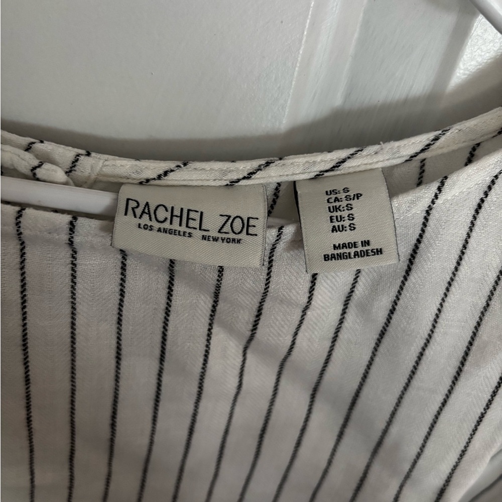 Rachel Zoe White Black Stripe Blouse Short Sleeve Button Back Top Size S - Picture 3 of 5
